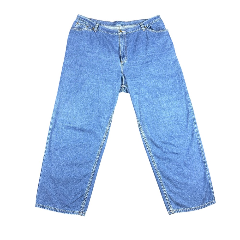 LL Bean Womens 20W Regular Blue Denim Straight Leg Jeans High Rise 100% Cotton